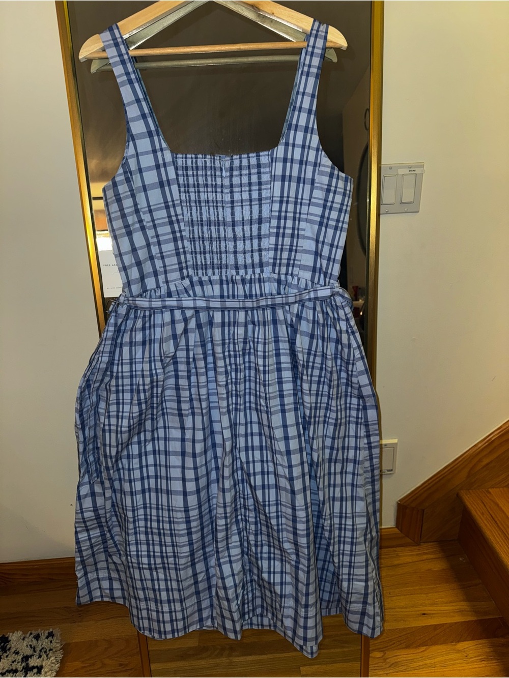 Free Assembly Sleeveless Blue Plaid Midi Dress with Waist Tie NWT sold our - Picture 9 of 15